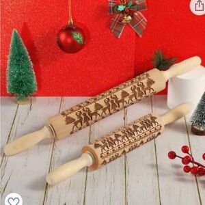 Christmas Themed Wooden Rolling Pin and Cookie Cutter Set